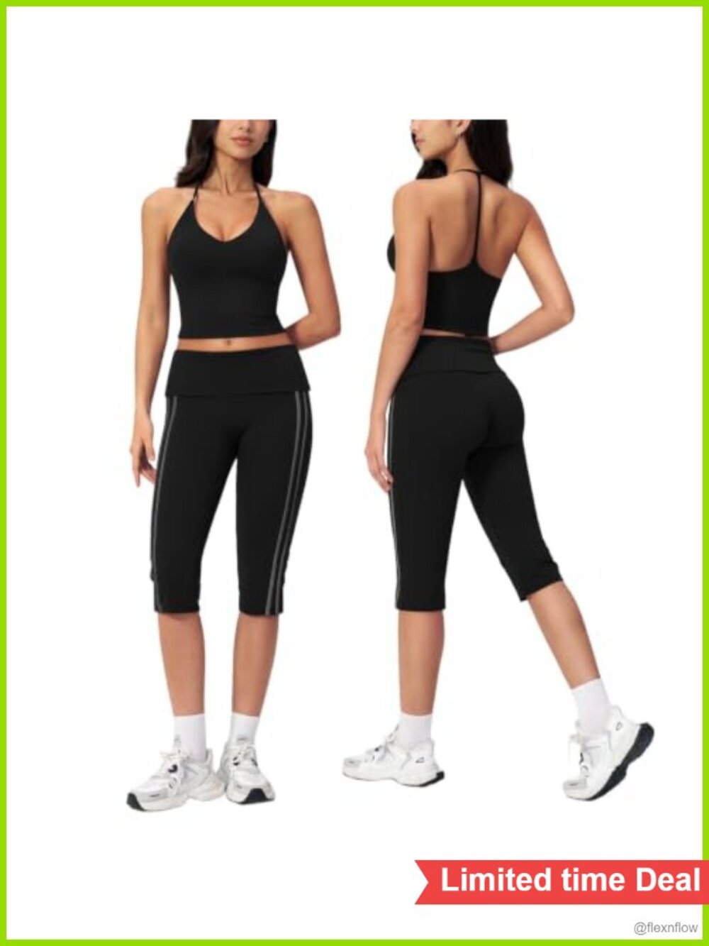Two Piece Workout Set Capri Pants Sport Bra Tank Gym Pilates Matching